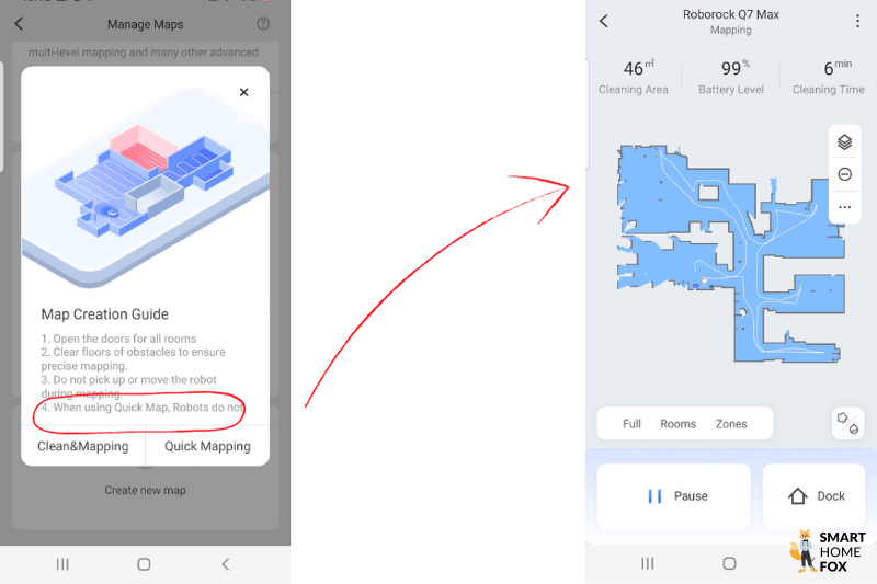 Roborock Q7 Max map creation process.